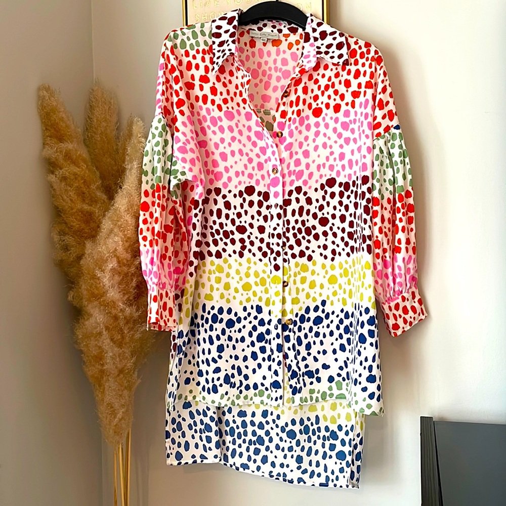 Multi colored Leopard print collar shirt